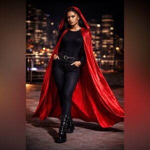 PrettyLittleThing Red Velvet Hooded Long Cape/Layering Piece~OS ~ 55” Length~NWT